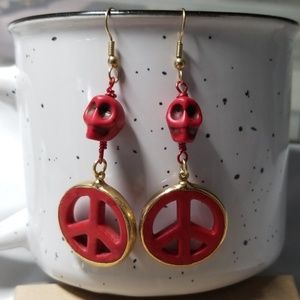 Pair of Skull and Peace earrings
